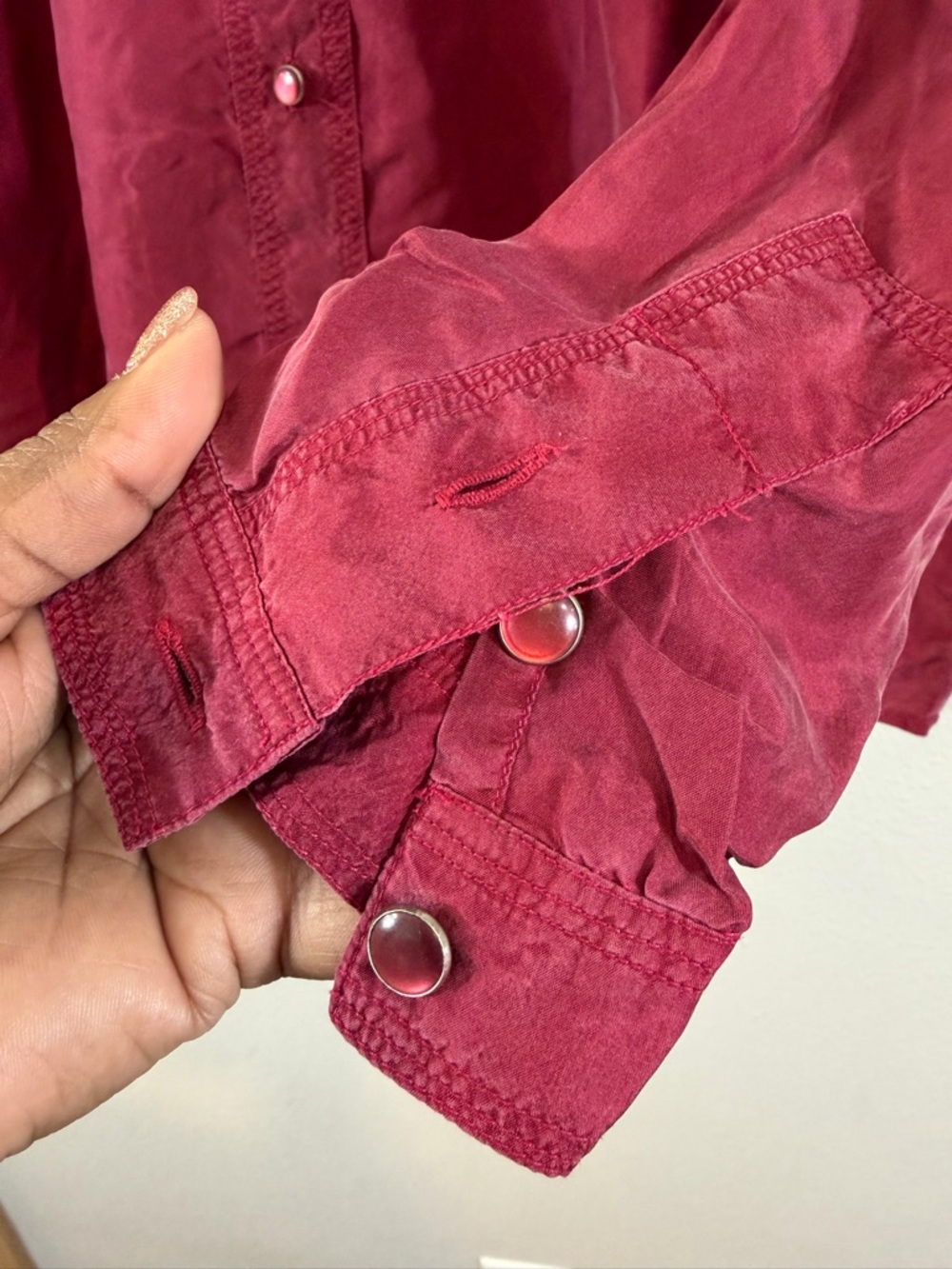 Vintage Croquet Club Silk Button Up Blouse Size M Cranberry Red Long Sleeve - Picture 7 of 10